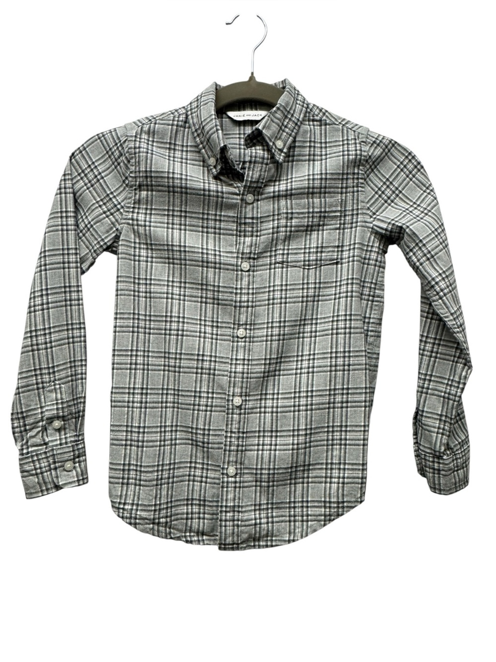 Janie and Jack Boys Gray Plaid Button Down Shirt Size 7 Cotton